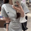 褶皱收腰开衩连身裙